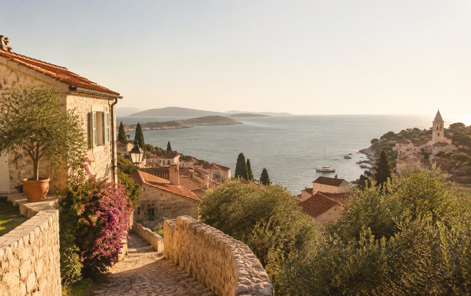 Coastal village at golden hour